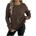 thumbnail image 1 of Fmbrln Womens Crew Neck Sweaters Long Sleeve Curved Hem Sweaters Casual Loose Lightweight Pullover Sweaters Tops Fall Winter Fashion Clothes Coffee XL, 1 of 5