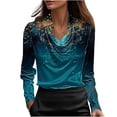 thumbnail image 1 of Fmbrln Womens Elegant Draped Neck Blouse Long Sleeve Office Work Shirts Tops Fashion Print Dressy Party Blouse, 1 of 5