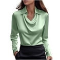 thumbnail image 1 of Fmbrln Womens Elegant Satin Blouse Fashion Draped Collar Long Sleeve Shirts Tops Casual Office Business Work Shirts Dressy Party Blouse, 1 of 6