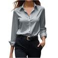 thumbnail image 1 of Fmbrln Womens Elegant Temperament Satin Shirts Fall Fashion Turndown Collar Button Long Sleeve Shirts Office Business Work Shirts Casual Dressy Blouse Gray M, 1 of 5