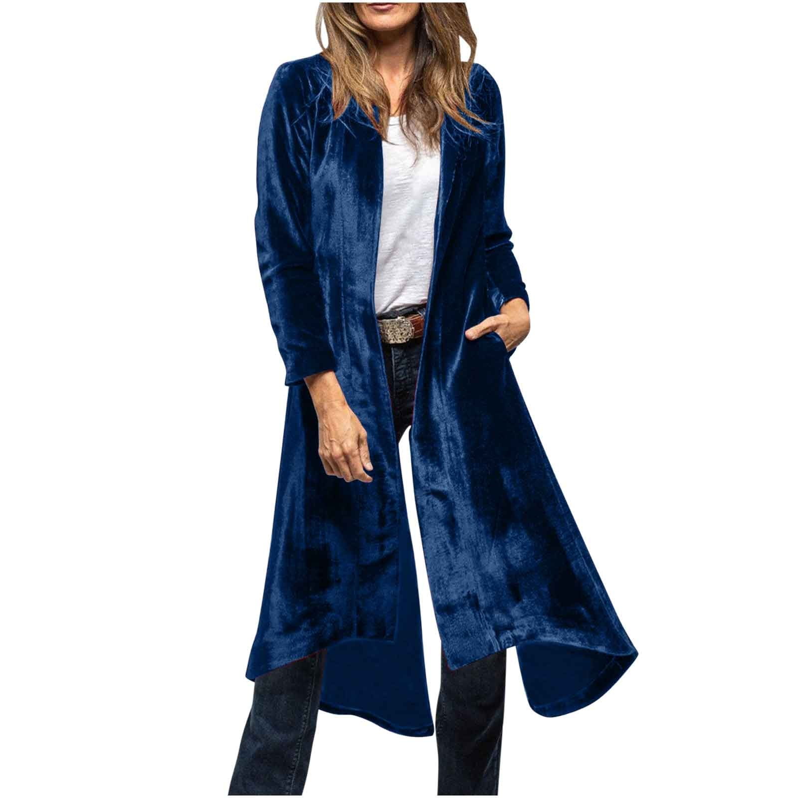 Fmbrln Womens Elegant Vintage Velvet Coat Long Sleeve Back High