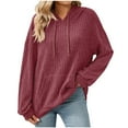 thumbnail image 1 of Fmbrln Womens Fall Knit Hoodie Casual Long Sleeve Solid Color Hooded Sweaters Loose Comfy Pullover Sweatshirts with Pockets Red M, 1 of 5
