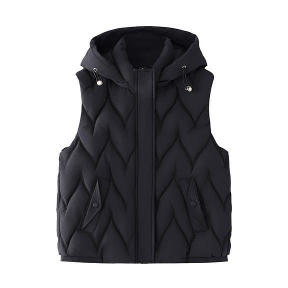 Fmbrln Womens Fall Winter Hooded Puffer Vest Full Zip Up Stand Collar Sleeveless Quilted Vest Fashion Casual Padded Warm Jackets with Pockets