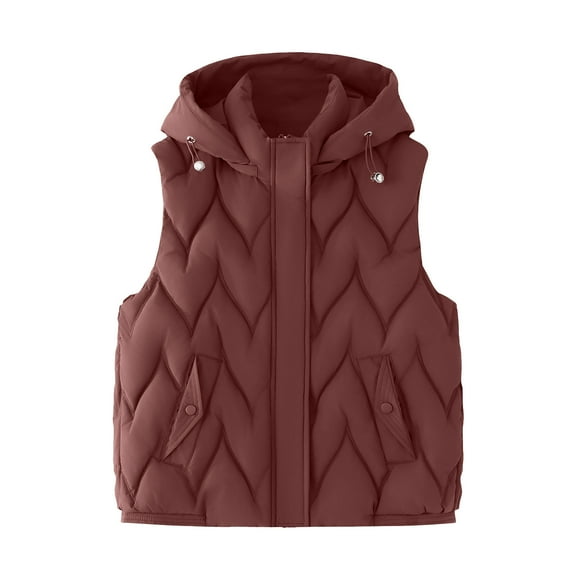 Fmbrln Womens Fall Winter Hooded Puffer Vest Full Zip Up Stand Collar Sleeveless Quilted Vest Fashion Casual Padded Warm Jackets with Pockets