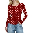 thumbnail image 1 of Fmbrln Womens Fashion Polka Print Tops Crew Neck Long Sleeve Shirts Casual Slim Tight Blouse, 1 of 6
