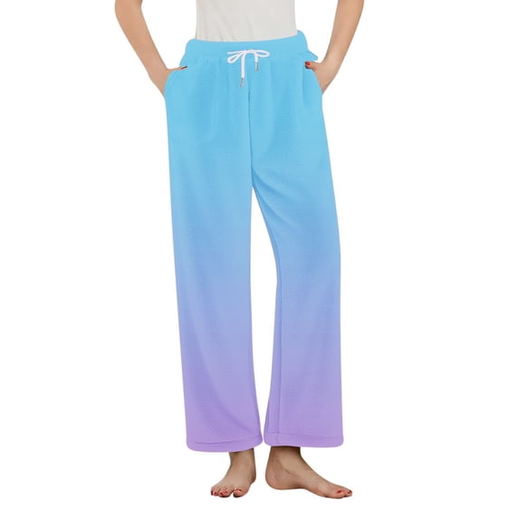 Fmbrln Womens Flannel Pajamas Pants Drawstring Elastic Waist Gradient Print Wide Leg Pajamas Pants Soft Comfy Fuzzy Home Loungewear Pants with Pockets