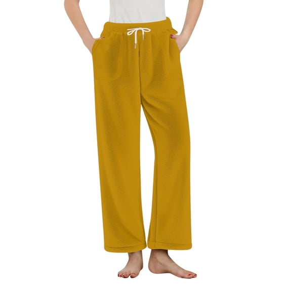 Fmbrln Womens Flannel Pajamas Pants Drawstring Elastic Waist Solid Wide Leg Pajamas Pants Soft Comfy Fuzzy Home Loungewear Pants with Pockets