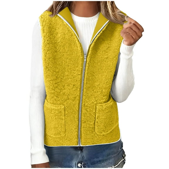 Fmbrln Womens Fleece Vest Full Zip Up Sleeveless Lightweight Jackets Fall Winter Fashion Solid Hooded Coat with Pockets