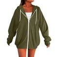 thumbnail image 1 of Fmbrln Womens Full Zip Up Hooded Sweatshirts Casual Long Sleeve Solid Sweatshirts Coat Loose Comfy Hoodies with Pockets Army Green 2XL, 1 of 3