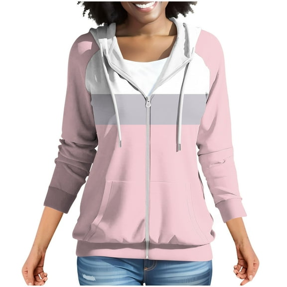 Fmbrln Womens Full Zip Up Hoodies Long Sleeve Color Block Hooded Sweatshirts Fall Winter Warm Fleece Sweatshirts Coat with Pockets