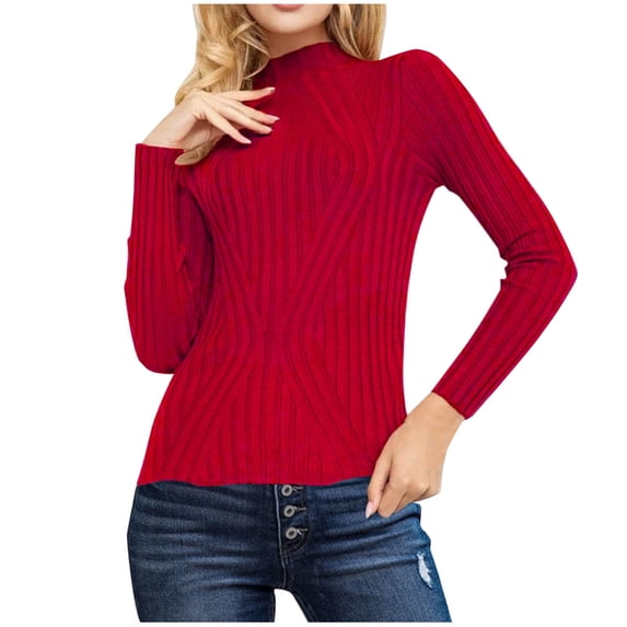 Fmbrln Womens Half Turtleneck Basic Knitted Sweaters Fall Winter Fashion Long Sleeve Sweaters Tops Casual Loose Comfy Pullover Sweaters Red L