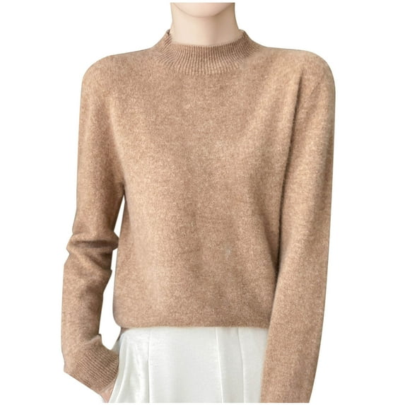 Fmbrln Womens Half Turtleneck Basic Knitted Sweaters Long Sleeve Solid Color Sweaters Tops Fall Winter Fashion Casual Loose Comfy Pullover Sweaters Gold XL