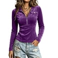 thumbnail image 1 of Fmbrln Womens Henley V Neck Ruched Slim Fit Long Sleeve Shirts Solid Stretchy Casual Basic Tee Tops, 1 of 5