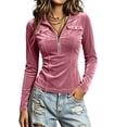 thumbnail image 1 of Fmbrln Womens Henley V Neck Ruched Slim Fit Long Sleeve Shirts Solid Stretchy Casual Basic Tee Tops, 1 of 5