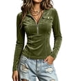 thumbnail image 1 of Fmbrln Womens Henley V Neck Ruched Slim Fit Long Sleeve Shirts Solid Stretchy Casual Basic Tee Tops, 1 of 5