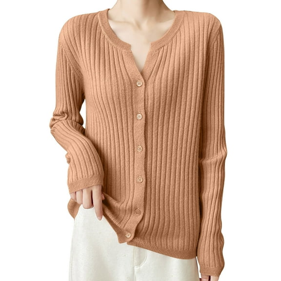 Fmbrln Womens Knitted Cardigan Sweaters Fashion Long Sleeve V Neck Button Cardigans Tops Casual Loose Solid Color Cardigan Coat Gold M
