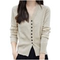 thumbnail image 1 of Fmbrln Womens Knitted Cardigan Sweaters Long Sleeve Button Open Front Cardigans Casual Loose Solid Color Cardigan Coat Beige L, 1 of 5