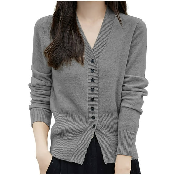 Fmbrln Womens Knitted Cardigan Sweaters Long Sleeve Button Open Front Cardigans Casual Loose Solid Color Cardigan Coat Gray M