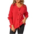 thumbnail image 1 of Fmbrln Womens Knitted Cardigan Sweaters Long Sleeve Crew Neck Button Open Front Cardigans Casual Loose Solid Color Cardigan Coat Red M, 1 of 5