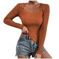 thumbnail image 1 of Fmbrln Womens Knitted Sweaters Fashion Long Sleeve Square Neck Button Basic Sweaters Casual Loose Solid Color Pullover Sweaters Orange L, 1 of 5
