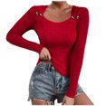 thumbnail image 1 of Fmbrln Womens Knitted Sweaters Fashion Long Sleeve Square Neck Button Basic Sweaters Casual Loose Solid Color Pullover Sweaters Red M, 1 of 5