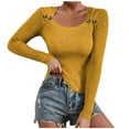 thumbnail image 1 of Fmbrln Womens Knitted Sweaters Fashion Long Sleeve Square Neck Button Basic Sweaters Casual Loose Solid Color Pullover Sweaters Yellow M, 1 of 5