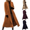 thumbnail image 1 of Fmbrln Womens Lapel Collar Long Wool Coat Long Sleeve Cardigan Outwear Fall Winter Fashion Warm Comfy Outerwear with Pocket Khaki XL, 1 of 6