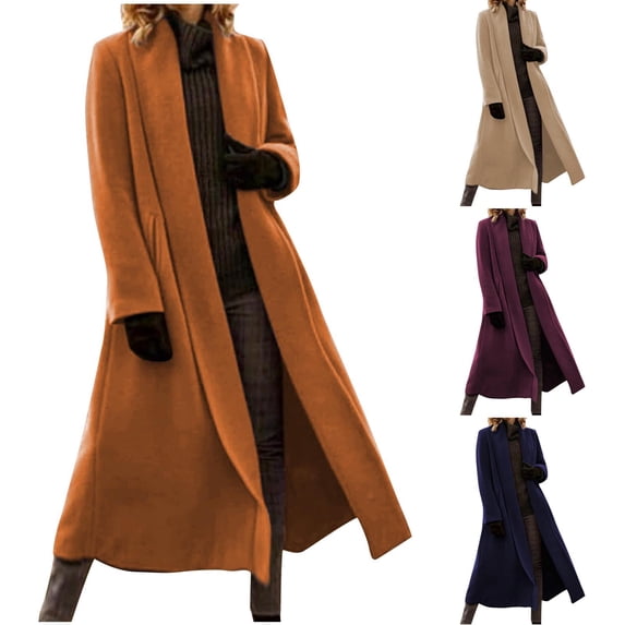 Fmbrln Womens Lapel Collar Long Wool Coat Long Sleeve Cardigan Outwear Fall Winter Fashion Warm Comfy Outerwear with Pocket Khaki XL