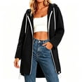 thumbnail image 1 of Fmbrln Womens Length Zip Up Hoodies Long Sleeve Solid Color Tunic Sweatshirt Fall Winter Drawstring Casual Outerwear Black S, 1 of 5