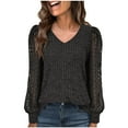 thumbnail image 1 of Fmbrln Womens Lightweight Sweaters Lace Patchwork Long Sleeve V Neck Solid Tops Loose Comfy Pullover Tops Trendy Womens Blouses Dark Gray 2XL, 1 of 4