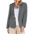 thumbnail image 1 of Fmbrln Womens Linen Blazers Coat Long Sleeve Lapel Collar Open Front Jackets Casual Dressy Jackets Office Business Work Jackets with Pockets Dark Gray M, 1 of 3