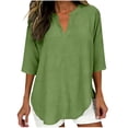 thumbnail image 1 of Fmbrln Womens Linen Tops Summer Half Sleeve V Neck Shirts Casual Loose Solid Blouse, 1 of 7