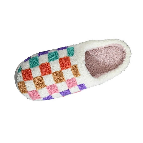 Fmbrln Womens Mens Fuzzy Slippers Fashion Cute Plaid Print House Slippers Winter Warm Comfy Indoor Outdoor Slippers