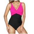 thumbnail image 1 of Fmbrln Womens One Piece Swimsuit Sexy V Neck Color Block Bathing Suit Adjustable Strap Modest Swimwear, 1 of 5