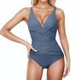 thumbnail image 1 of Fmbrln Womens One Piece Swimsuit Sexy V Neck Solid Color Bathing Suit Adjustable Strap High Cut Modest Swimwear, 1 of 6
