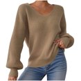 thumbnail image 1 of Fmbrln Womens Oversized Knitted Sweaters Tops Fall Winter Fashion Long Sleeve V Neck Sweaters Casual Loose Comfy Pullover Sweaters Khaki M, 1 of 5