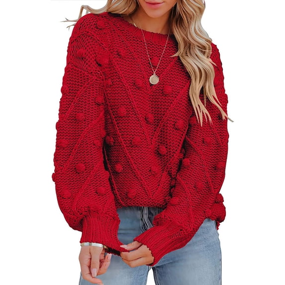 Fmbrln Womens Oversized Sweaters Fall Winter Fashion Long Sleeve Crew Neck Solid Color Knitted Sweaters Casual Loose Comfy Pullover Sweaters Red 2XL