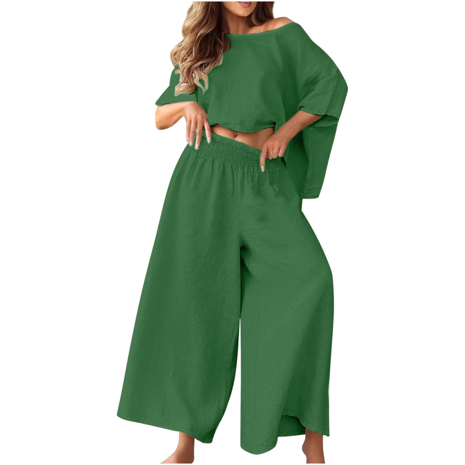Fmbrln Womens Plus Size 2 Piece Sets Half Batwing Sleeve Crew Neck ...