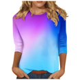 thumbnail image 1 of Fmbrln Womens Plus Size 3/4 Sleeve T-Shirts Fashion Crew Neck Basic Tops Casual Loose Gradient Print Tees Blouse Multicolor XL, 1 of 5