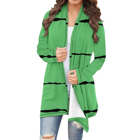 Fmbrln Womens Plus Size Cardigan Sweaters Fashion Casual Long Sleeve Open Front Cardigans Loose Comfy Stripe Print Cardigan Coat Green M