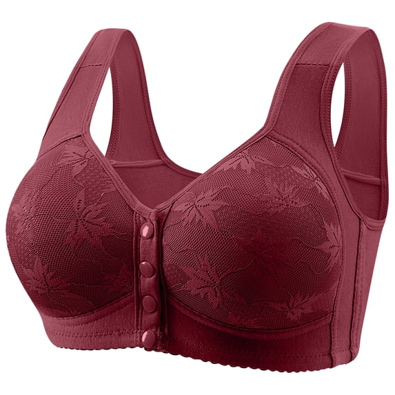 Fmbrln Womens Plus Size Front Closure Button Everyday Bra Comfy Soft Full Cup Wirefree Push Up Bras