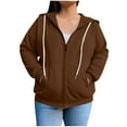 thumbnail image 1 of Fmbrln Womens Plus Size Full Zip Up Hooded Sweatshirts Casual Long Sleeve Solid Hoodies Loose Comfy Sweatshirts Coat with Pockets Brown 2XL, 1 of 5