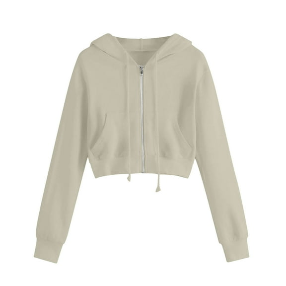 Fmbrln Womens Plus Size Full Zip Up Hoodies Fashion Cropped Long Sleeve Hooded Sweatshirts Comfy Coat Casual Tops with Pockets Khaki S