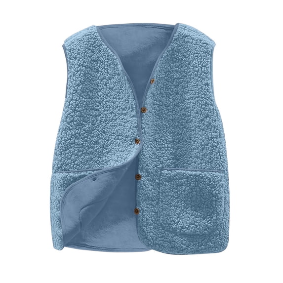 Fmbrln Womens Plus Size Fuzzy Fleece Vest Full Button V Neck Sleeveless Fleece Jackets Fall Winter Warm Lightweight Coat with Pockets