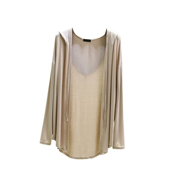Fmbrln Womens Plus Size Lightweight Cardigans Long Sleeve Solid Color Hooded Cardigans Loose Comfy Open Front Cardigan Coat Beige 4XL