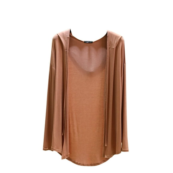 Fmbrln Womens Plus Size Lightweight Cardigans Long Sleeve Solid Color Hooded Cardigans Loose Comfy Open Front Cardigan Coat Khaki 4XL