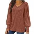 thumbnail image 1 of Fmbrln Womens Plus Size Lightweight Sweaters Fashion V Neck Long Sleeve Side Slit Hem Pullover Tops Casual Loose Solid Color Blouse Coffee XL, 1 of 6