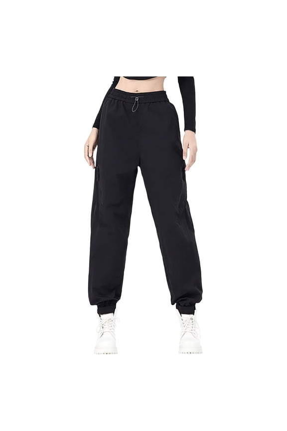 Womens Plus Size Outdoor Hiking Pants Drawstring Elastic Waist Work Pants Outdoor Waterproof Windproof Casual Pants Black 4XL
