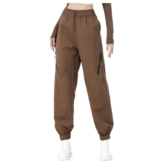 Fmbrln Womens Plus Size Outdoor Hiking Pants Drawstring Elastic Waist Work Pants Outdoor Waterproof Windproof Casual Pants Coffee XL