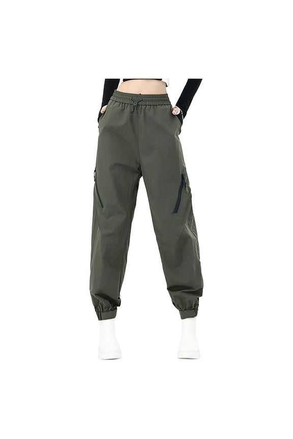 Womens Plus Size Outdoor Hiking Pants Drawstring Elastic Waist Work Pants Outdoor Waterproof Windproof Casual Pants Green 4XL
